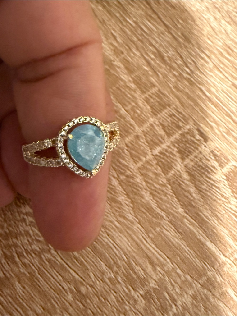 Gold Teardrop Blue and green Gemstone Ring with Pavé Accents